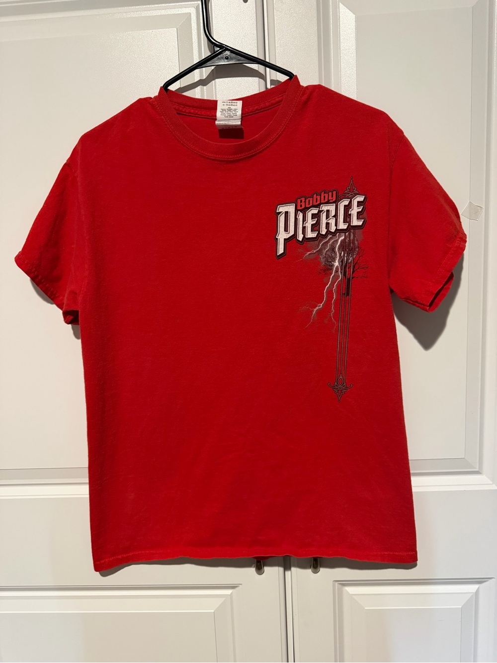 Gildan Red Bobby Pierce Lightning Chest Graphic Tee